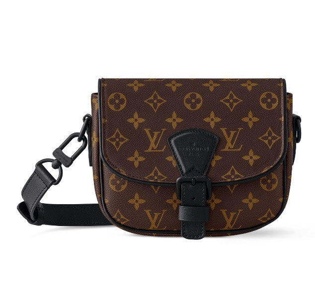 Louis Vuitton Monogram Canvas Crossbody Bag with Black Leather Trim &amp; Hardware