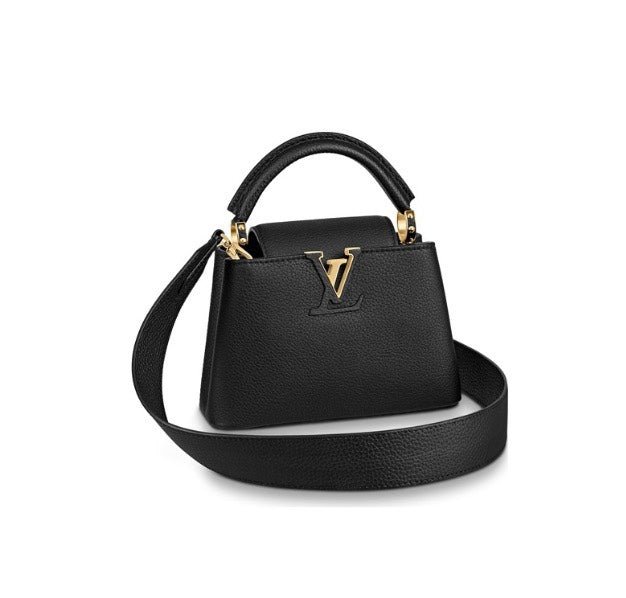 Louis Vuitton Black Textured Leather Top Handle Handbag with Gold V-Hardware