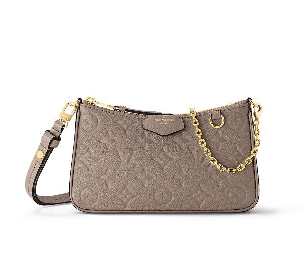 Louis Vuitton Taupe Embossed Leather Shoulder Bag with Gold Chain Strap