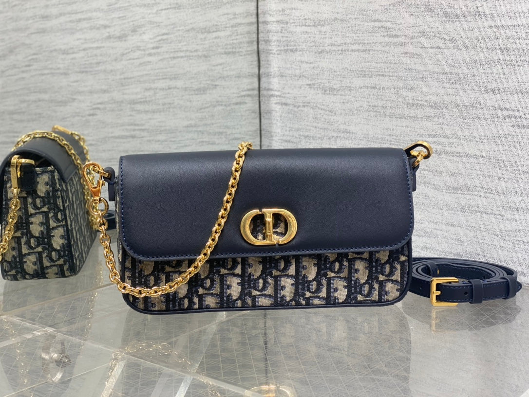 Dior Classic Navy Blue Monogram Canvas Crossbody Shoulder Bag