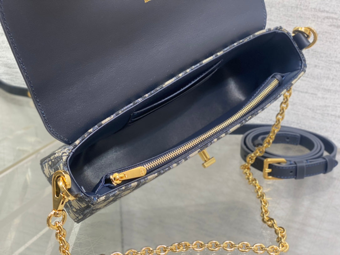 Dior Classic Navy Blue Monogram Canvas Crossbody Shoulder Bag