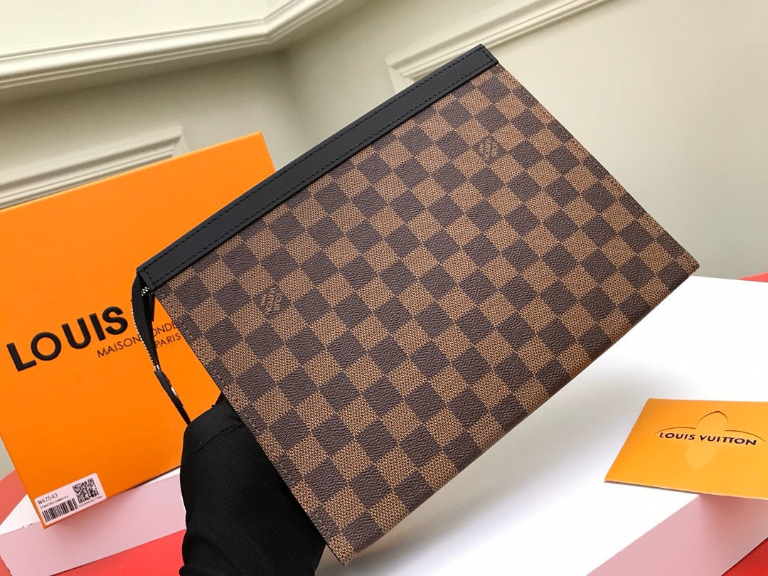 Louis Vuitton Brown Checkerboard Pattern Canvas Zipper Clutch Pouch