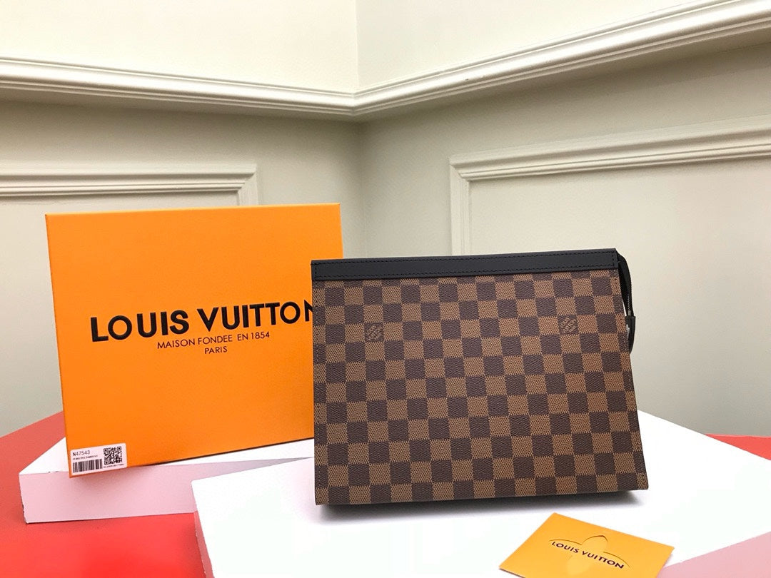 Louis Vuitton Brown Checkerboard Pattern Canvas Zipper Clutch Pouch