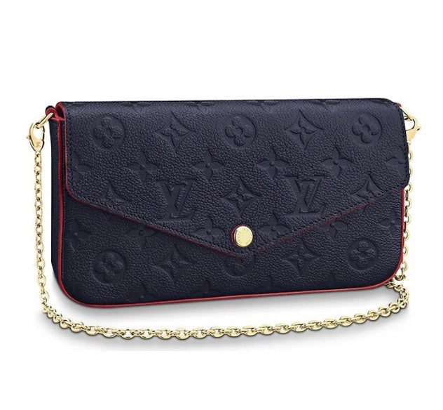 Louis Vuitton Navy Blue Embossed Monogram Leather Envelope Clutch with Gold Chain