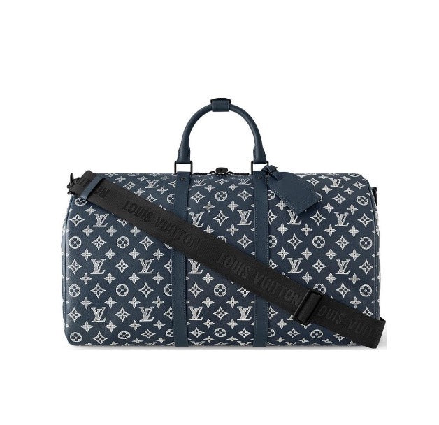 Louis Vuitton Navy Blue Monogram Canvas Travel Duffle Bag with Shoulder Strap