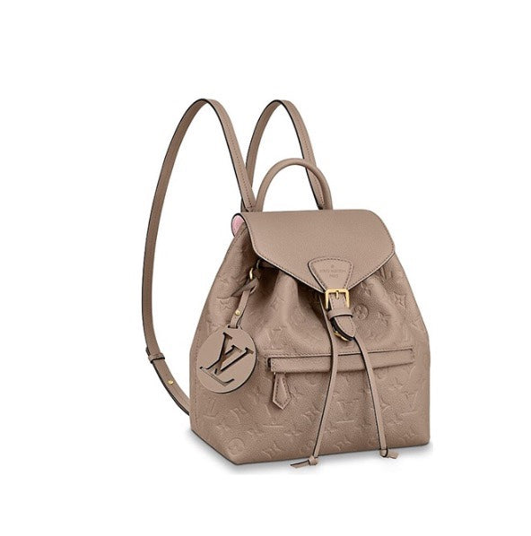 Louis Vuitton Elegant Taupe Embossed Leather Mini Backpack with Flap Closure