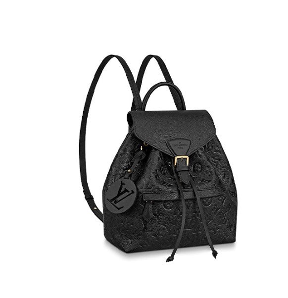Louis Vuitton Elegant Black Embossed Leather Small Backpack with Flap Closure