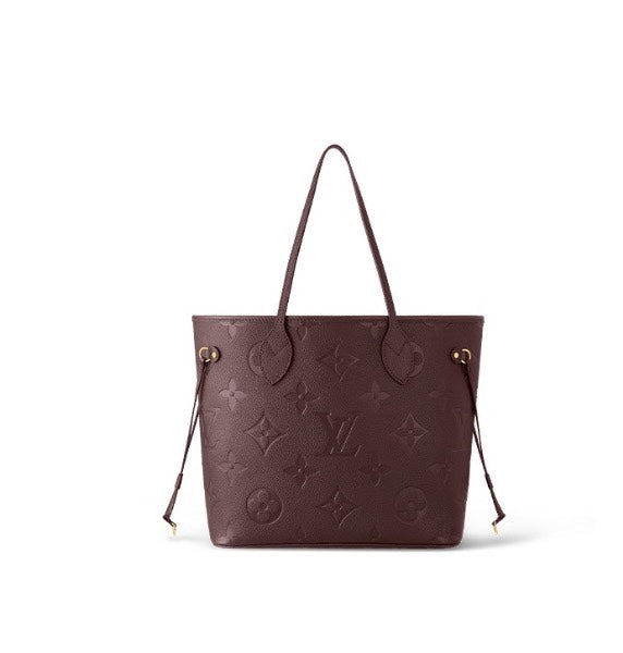 Louis Vuitton Elegant Burgundy Embossed Leather Tote Bag with Side Drawstrings
