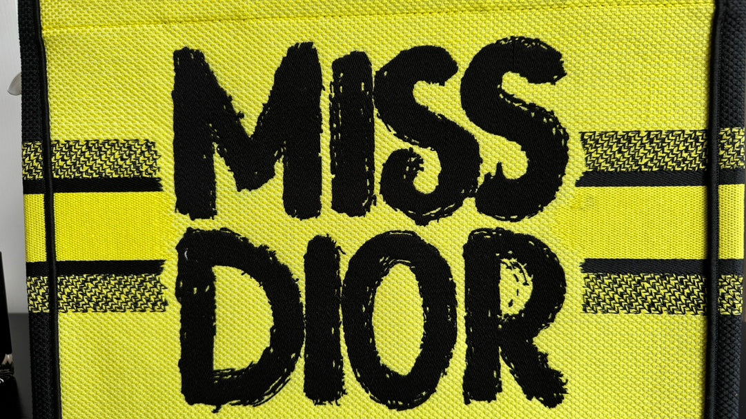 Dior Miss Dior Graffiti Yellow Canvas Tote Bag - Large Designer Handbag
