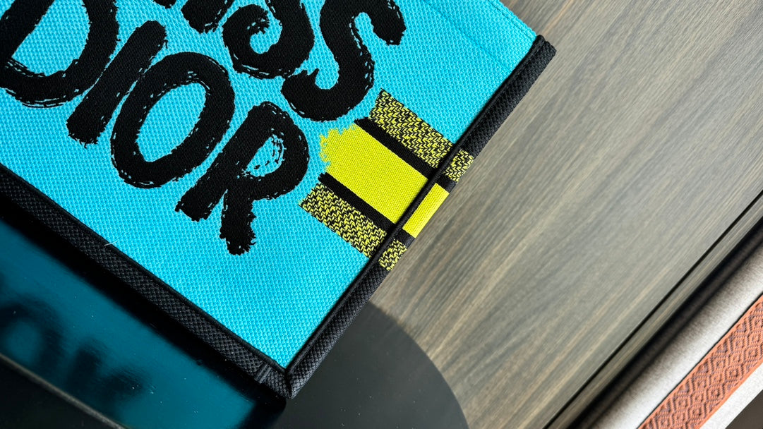 Dior Miss Dior Graffiti Yellow Canvas Tote Bag - Large Designer Handbag