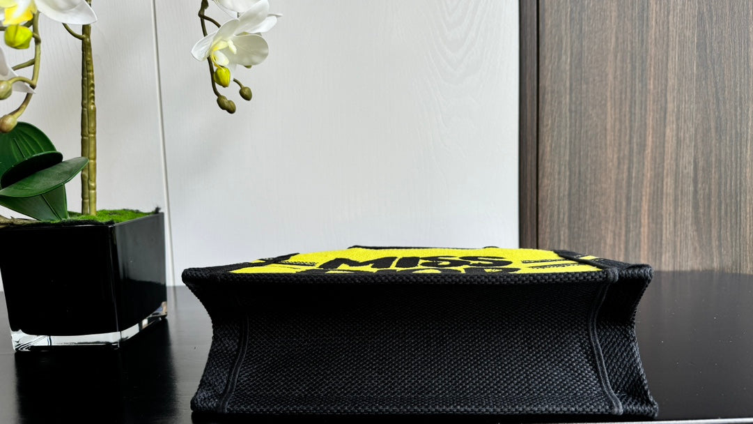 Dior Yellow Graffiti Print Canvas Mini Tote Bag with Black Handles