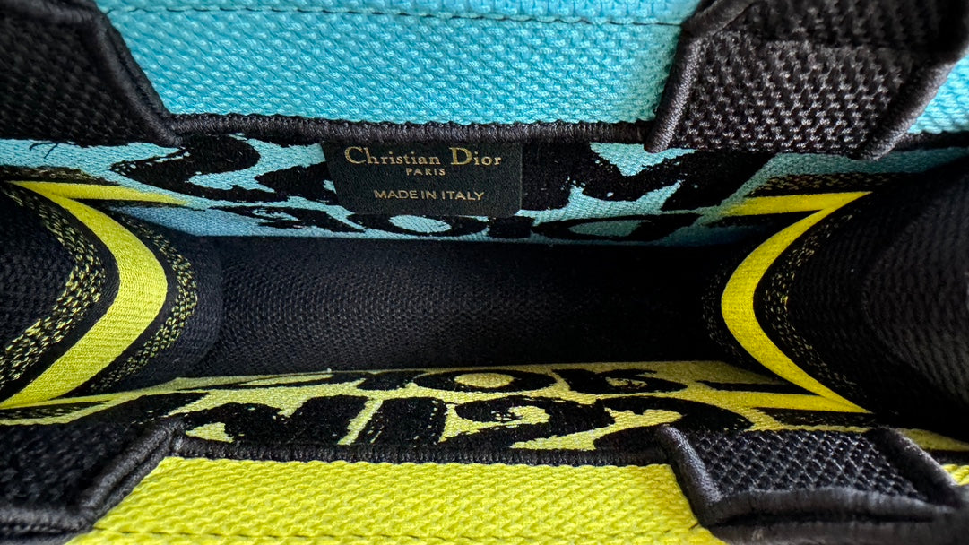Christian Dior Miss Dior Mini Book Tote - Yellow and Black Embroidered Canvas