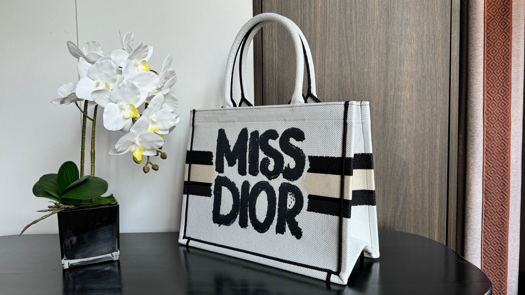 Christian Dior Medium Miss Dior Book Tote - White and Black Graffiti Canvas