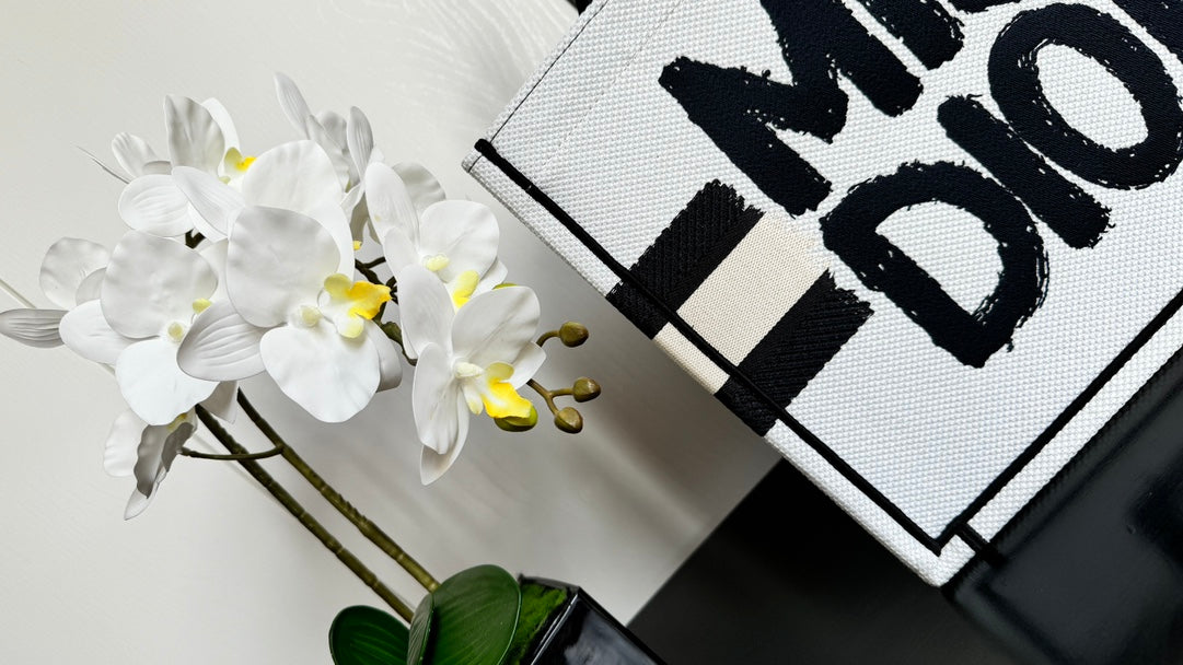 Dior Graffiti Print White Canvas Tote Bag with Stripe Accent Handbag