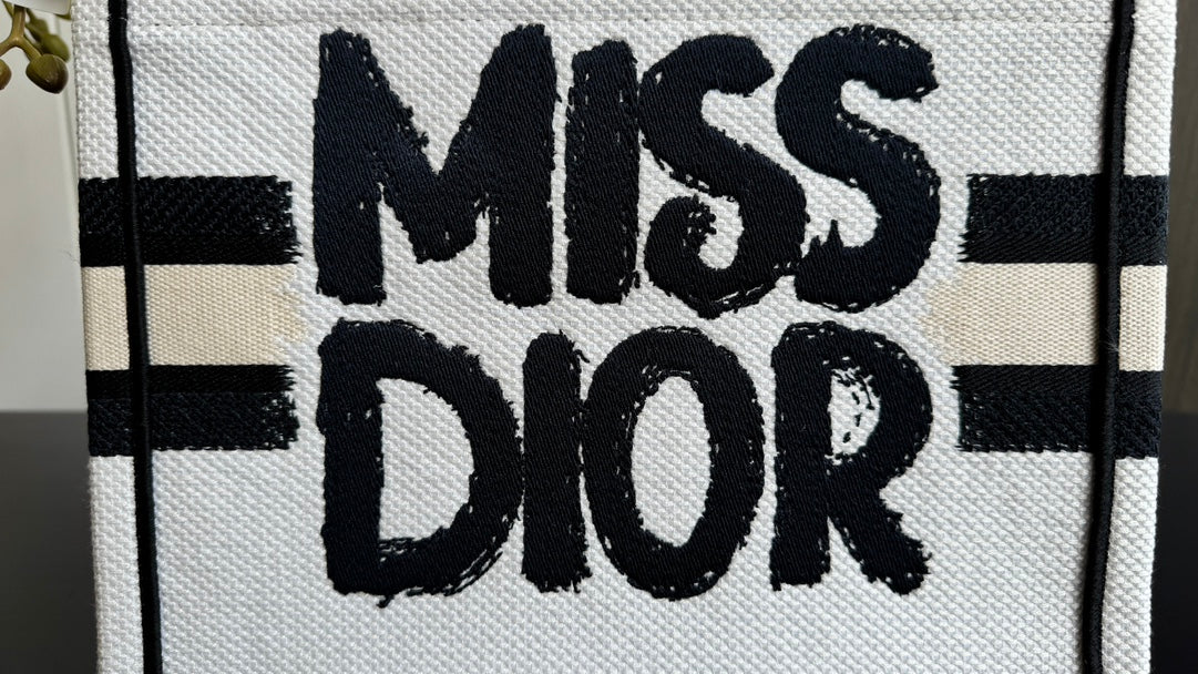Dior Chic Black and White Graffiti Print Canvas Tote Bag with Handles