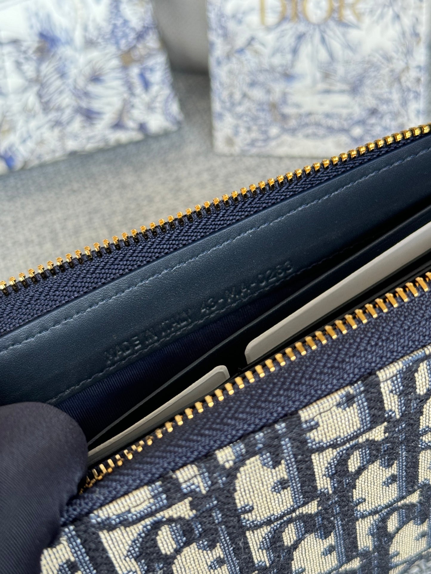 Dior Classic Blue Monogram Jacquard Zip-Around Wallet for Women