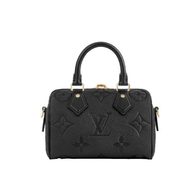 Louis Vuitton Black Embossed Leather Top Handle Handbag with Gold Hardware