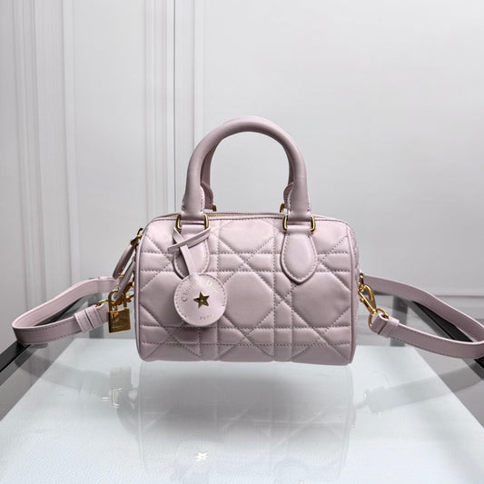 Dior Light Pink Quilted Leather Top Handle Crossbody Handbag