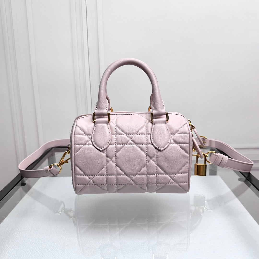Dior Light Pink Quilted Leather Top Handle Crossbody Handbag