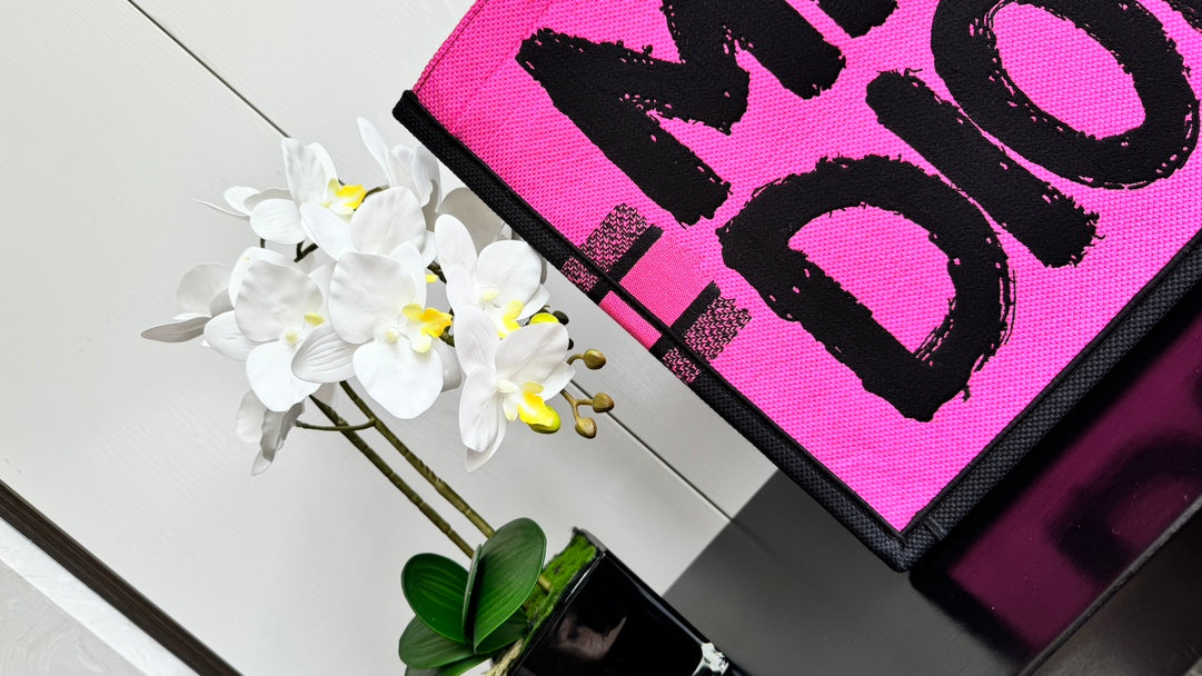 Christian Dior Large Miss Dior Book Tote Bag in Pink Canvas with Black Graffiti Text
