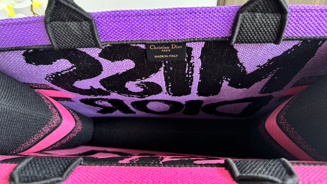 Dior Miss Dior Book Tote Pink and Black Graffiti Embroidered Canvas Bag