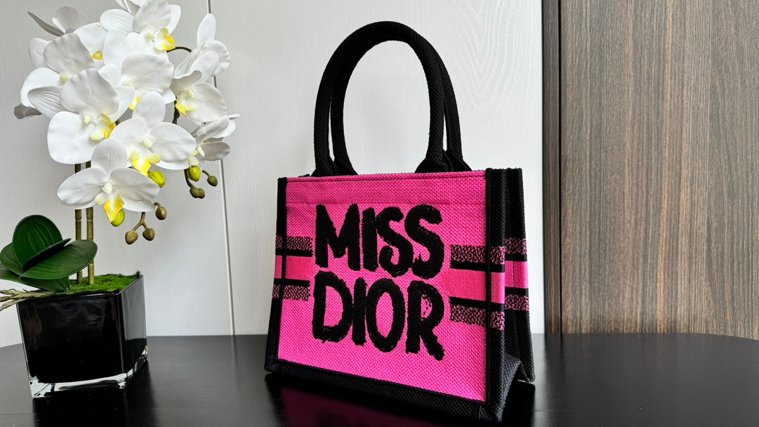 Christian Dior Miss Dior Graffiti Mini Book Tote - Pink and Black Canvas