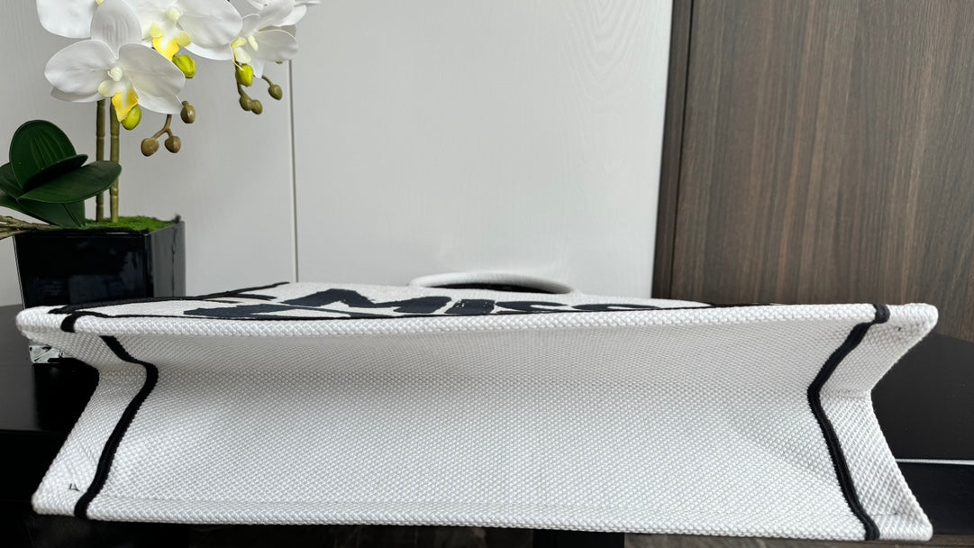 Dior Book Tote Miss Dior Graffiti Canvas Large White & Black Bag