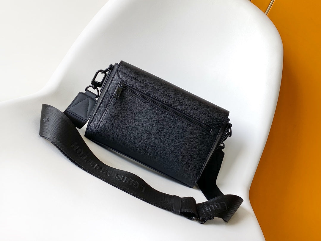 Louis Vuitton Minimalist Black Textured Leather Crossbody Shoulder Bag