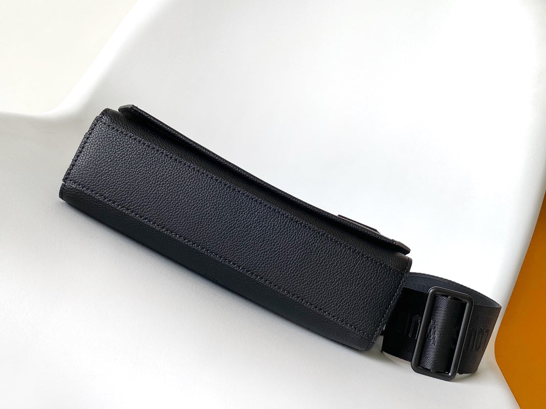 Louis Vuitton Minimalist Black Textured Leather Crossbody Shoulder Bag