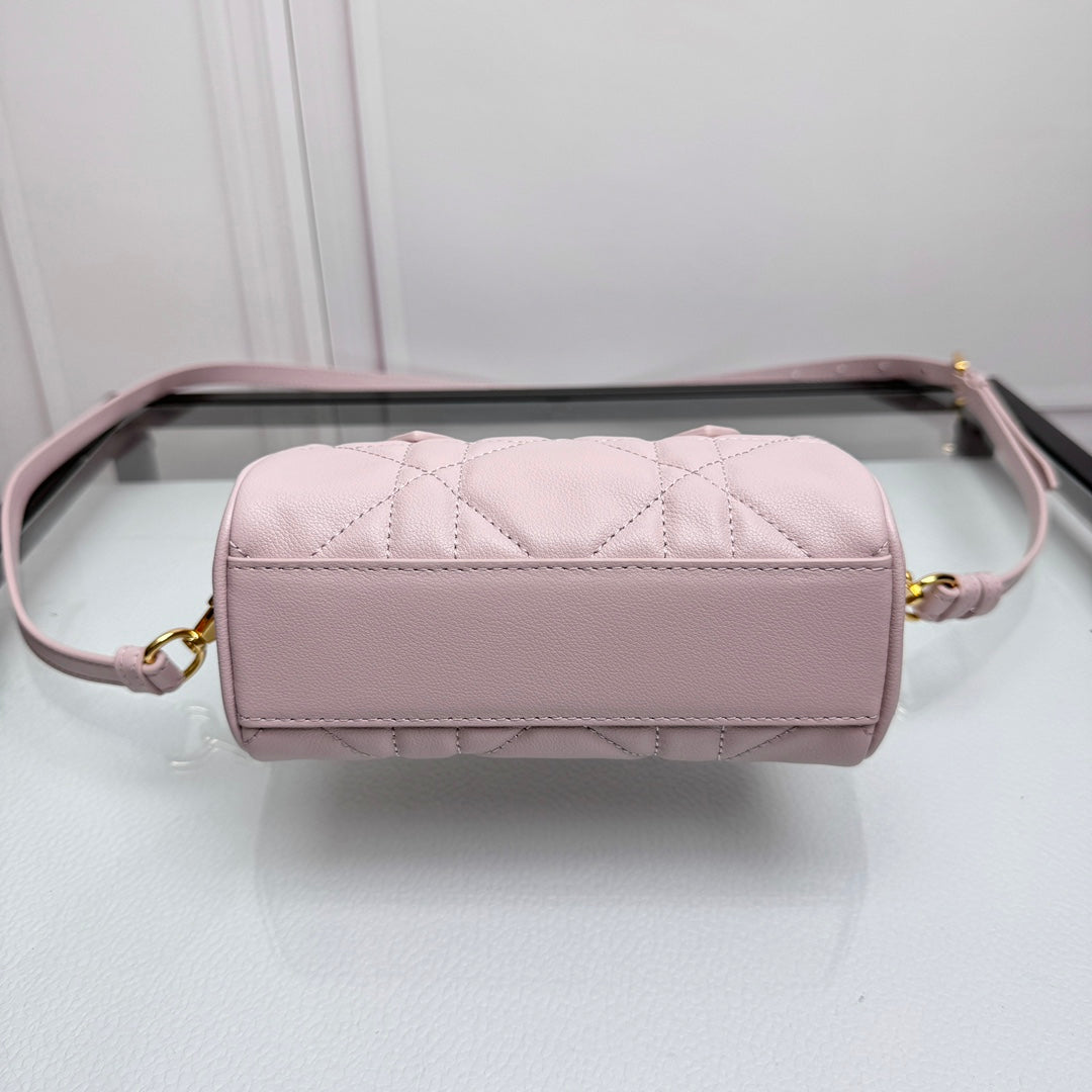 Dior Elegant Light Pink Quilted Leather Mini Duffle Crossbody Bag