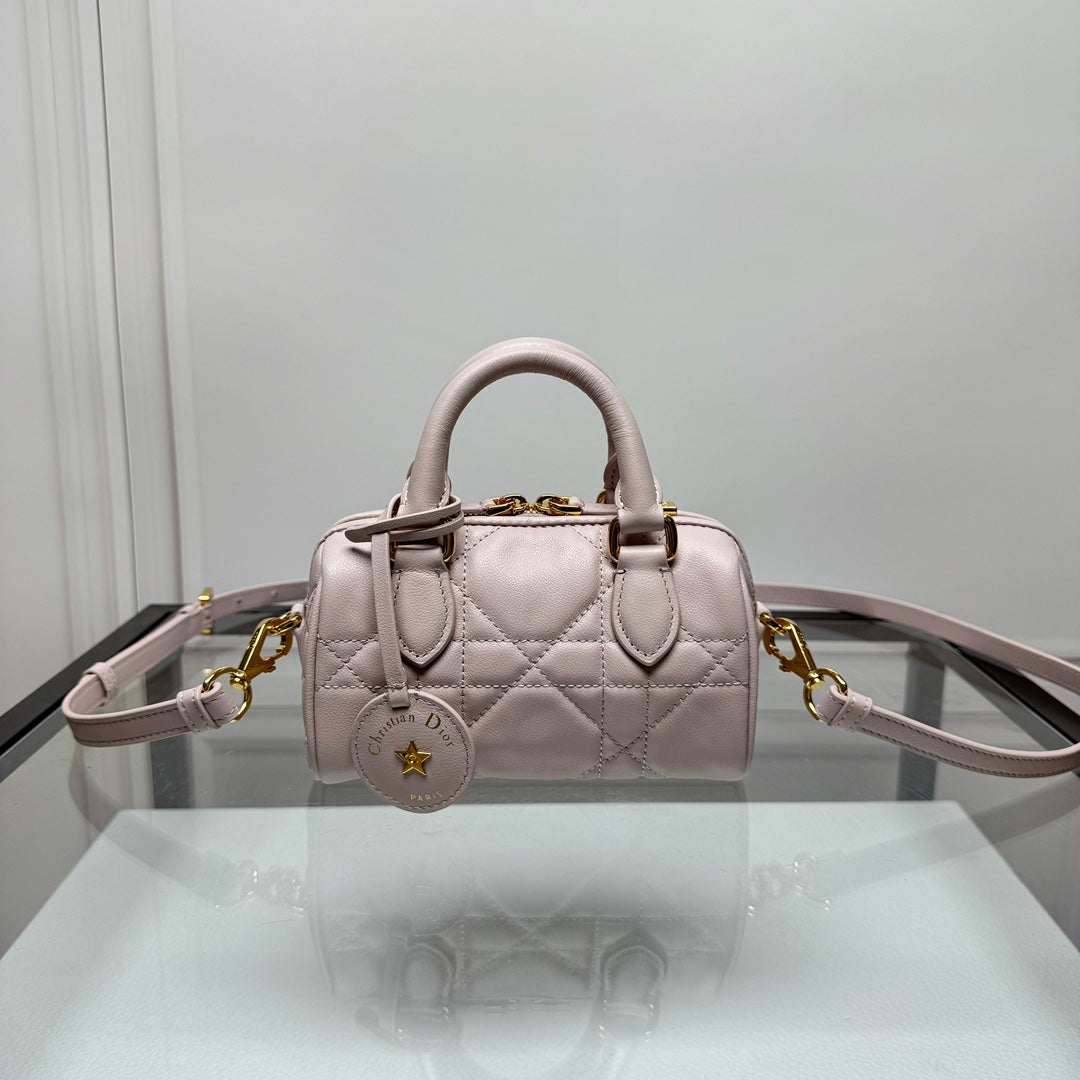 Dior Elegant Light Pink Quilted Leather Mini Duffle Crossbody Bag