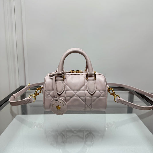 Dior Quilted Leather Mini Barrel Bag with Top Handle and Crossbody Strap