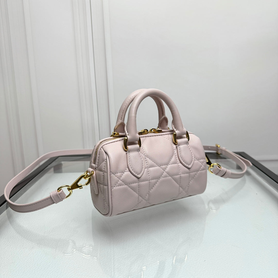Dior Quilted Leather Mini Barrel Bag with Top Handle and Crossbody Strap