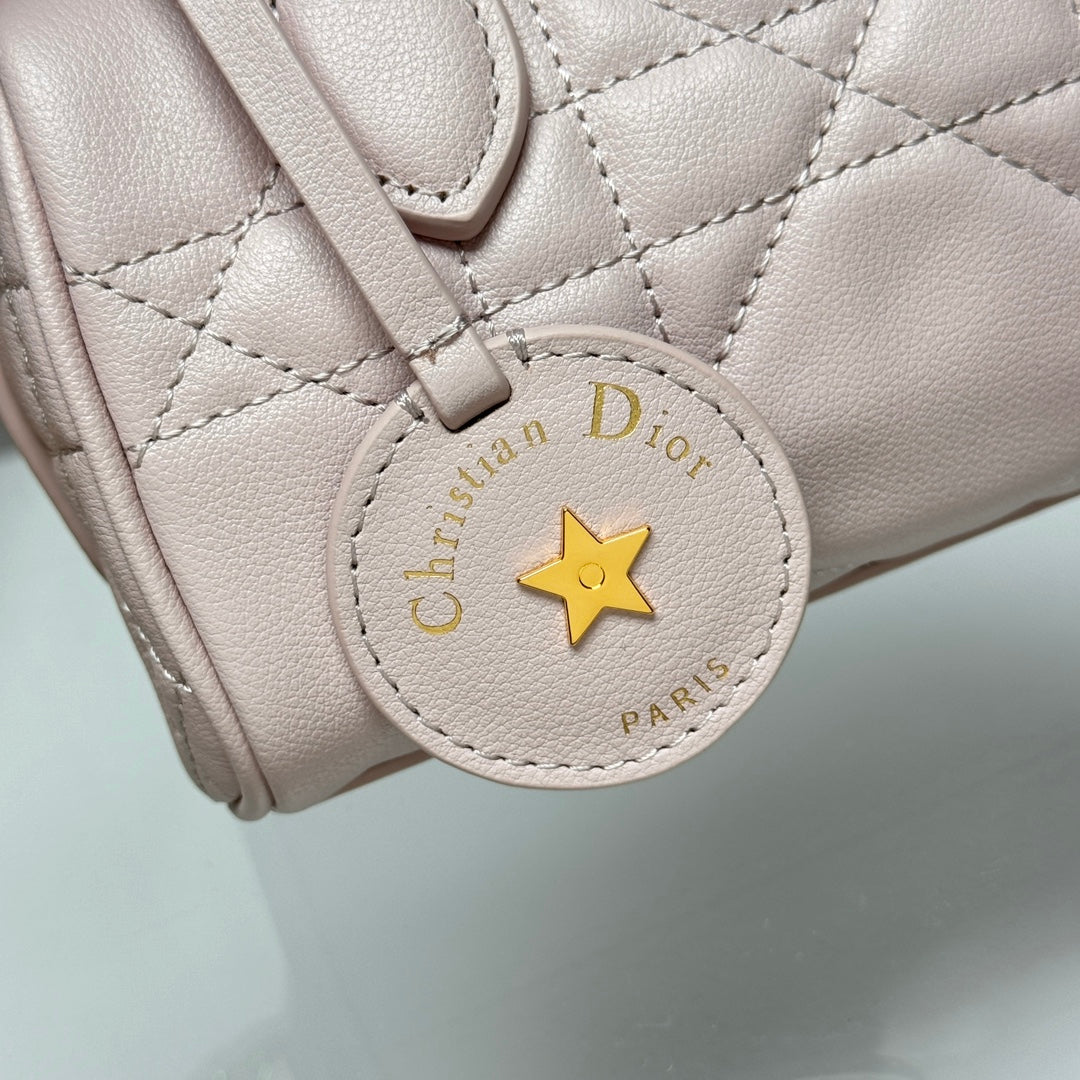 Dior Quilted Leather Mini Barrel Bag with Top Handle and Crossbody Strap