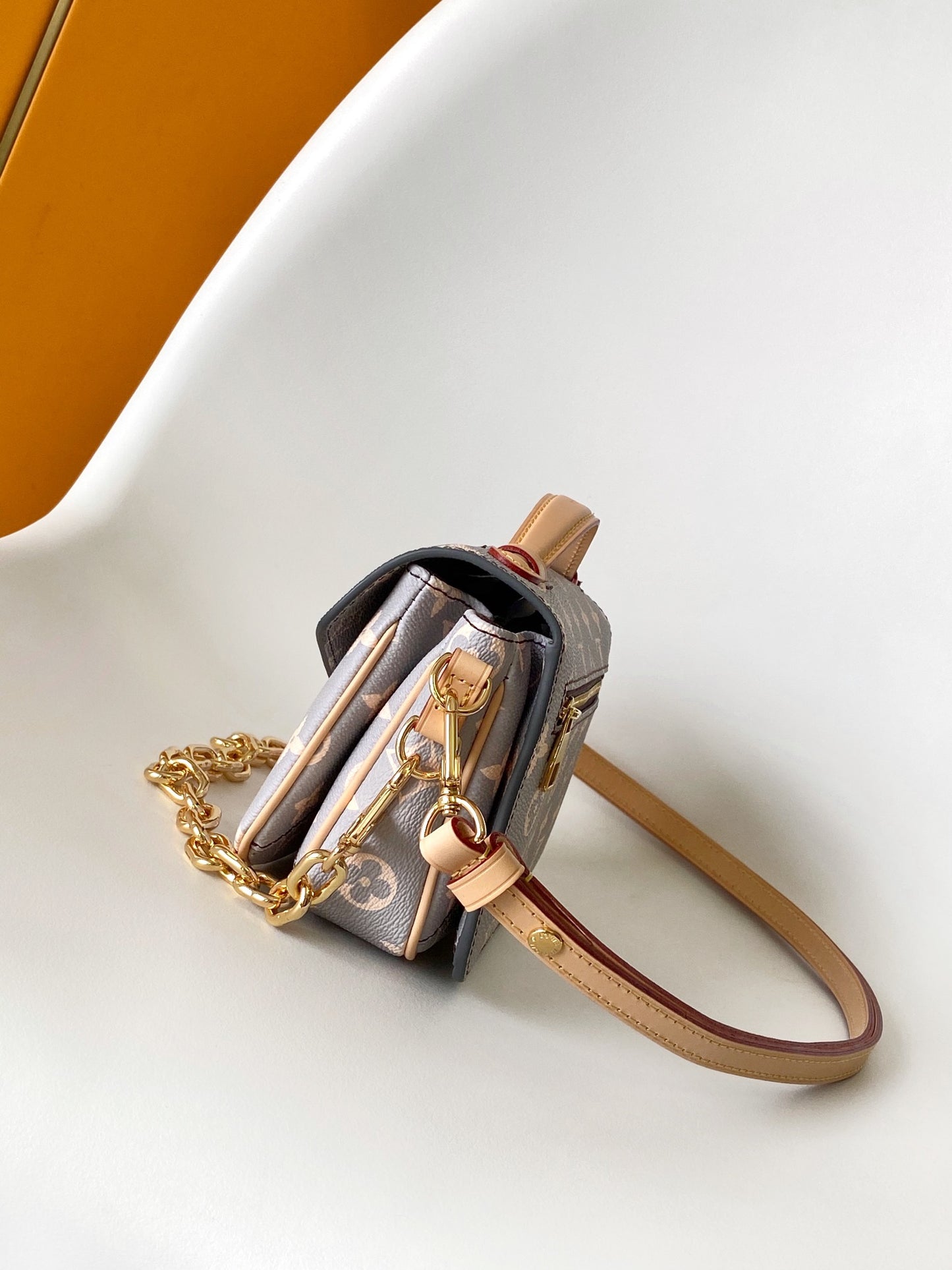 Louis Vuitton Grey Monogram Crossbody Shoulder Bag with Gold Chain Strap