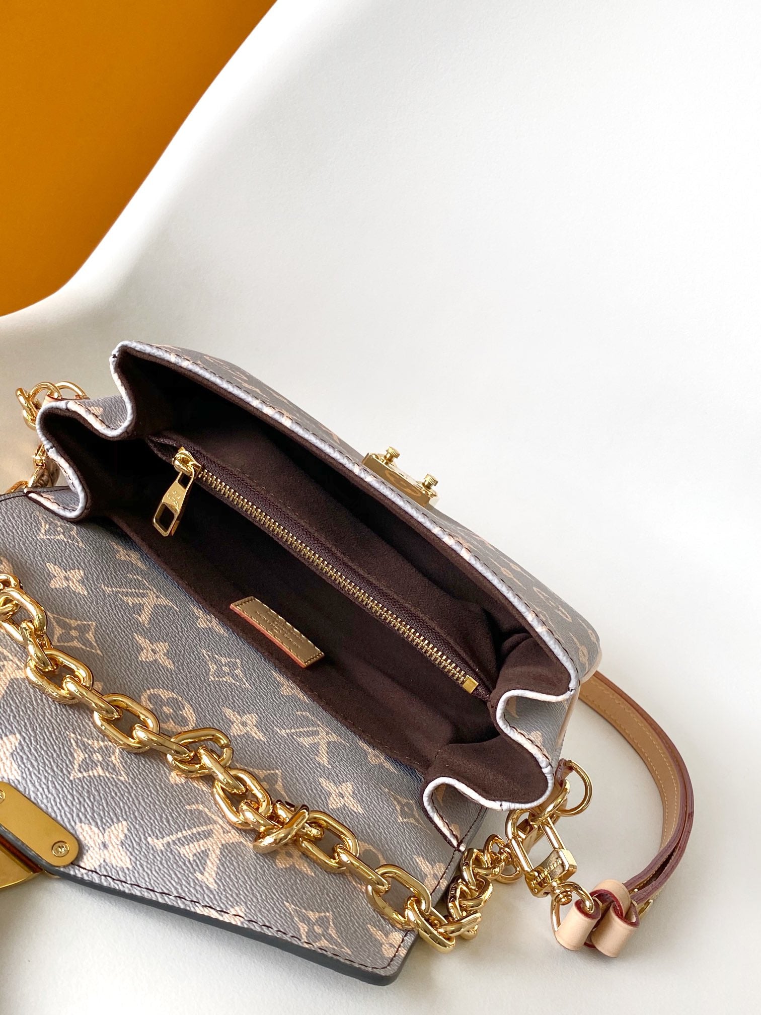 Louis Vuitton Grey Monogram Crossbody Shoulder Bag with Gold Chain Strap