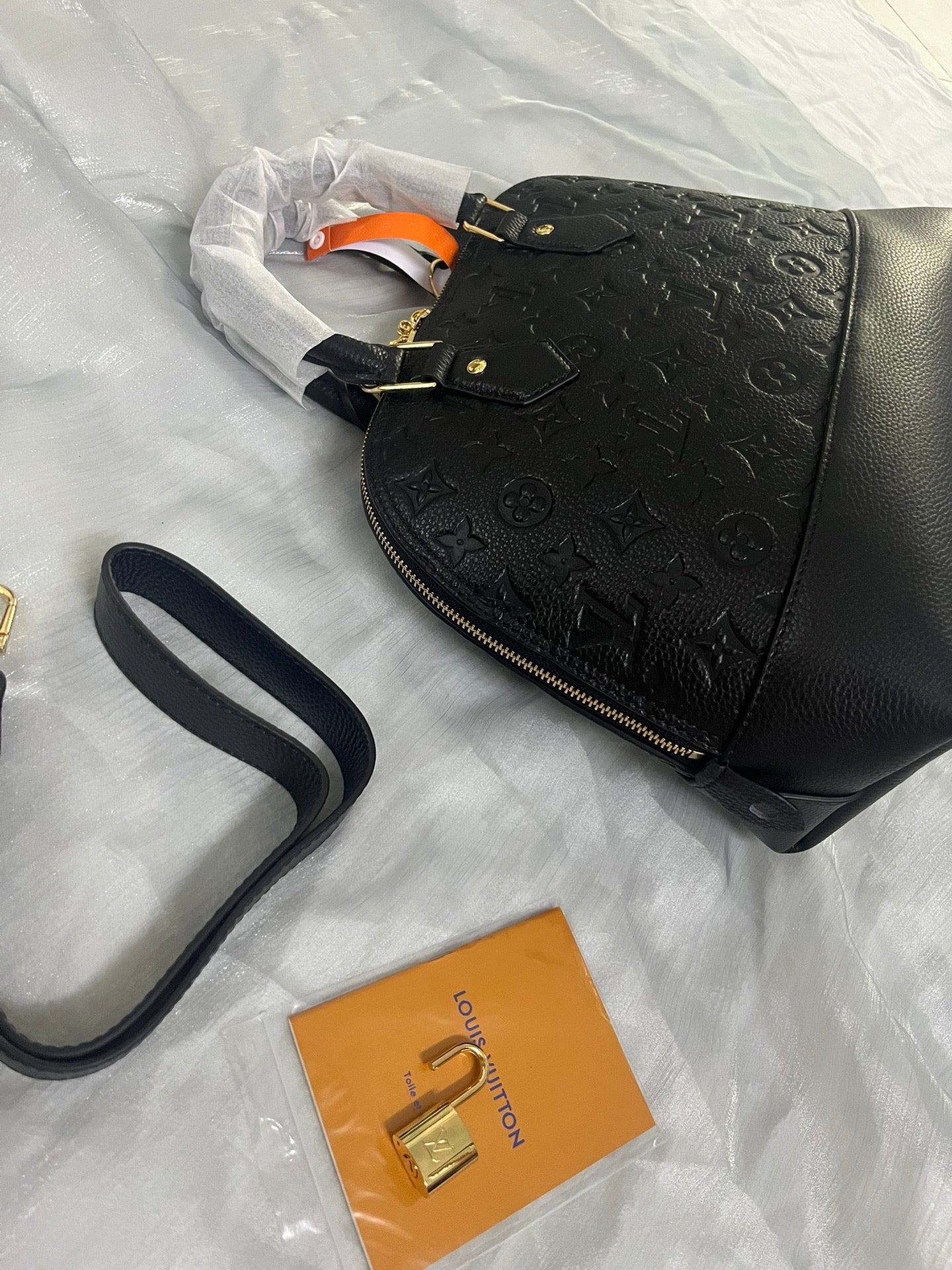 Louis Vuitton Black Embossed Leather Dome Handbag with Detachable Shoulder Strap