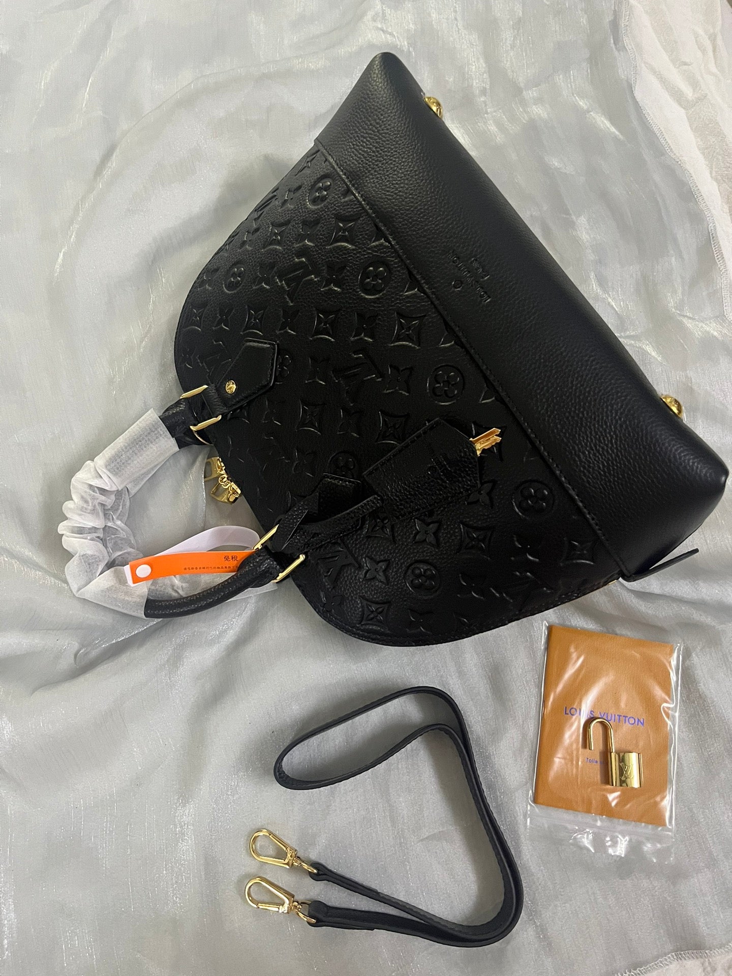 Louis Vuitton Black Embossed Leather Dome Handbag with Detachable Shoulder Strap