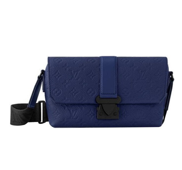 Louis Vuitton Blue Embossed Pattern Leather Crossbody Bag with Buckle