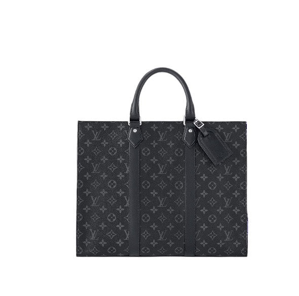 Louis Vuitton Black Monogram Print Large Tote Bag with Top Handles and Luggage Tag