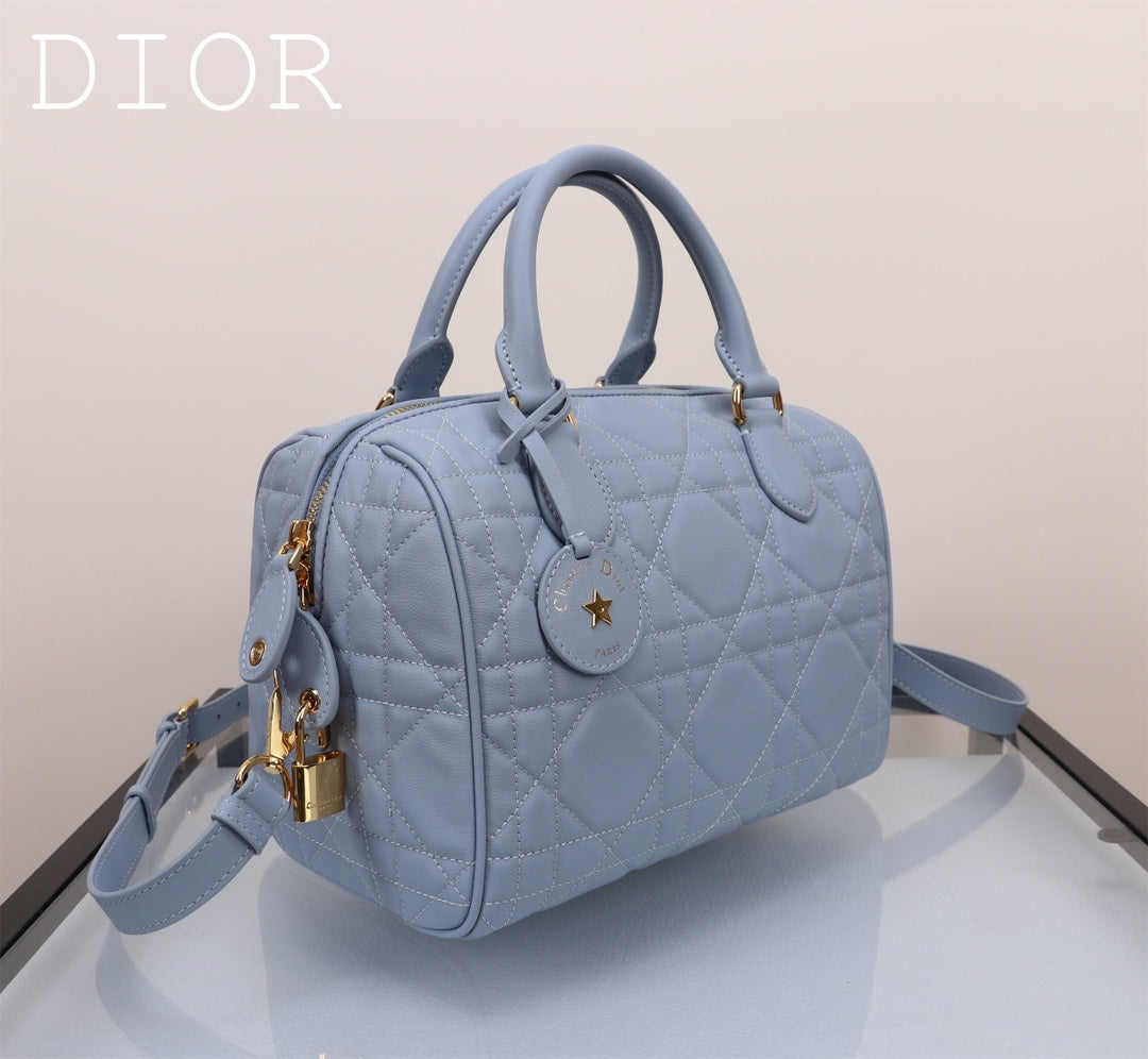 Christian Dior Caro Small Cannage Quilted Leather D-Bag - Light Blue