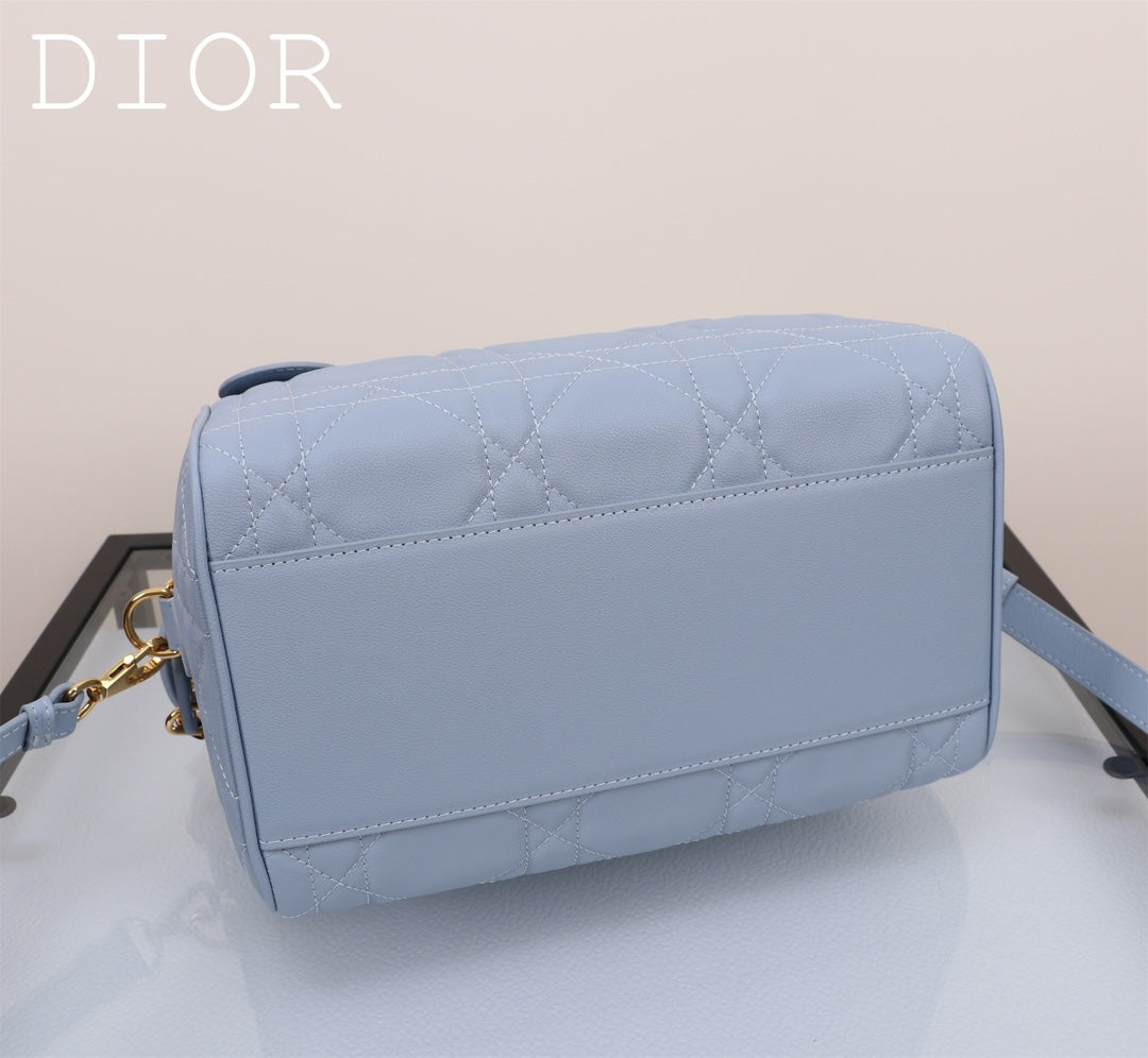 Christian Dior Caro Small Cannage Quilted Leather D-Bag - Light Blue