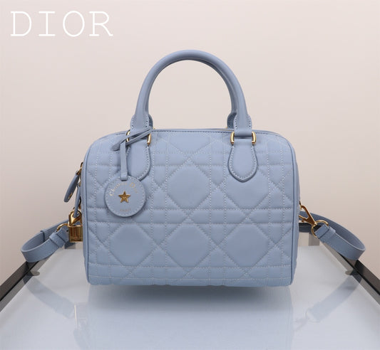 Dior Light Blue Quilted Leather Duffle Bag with Crossbody Strap