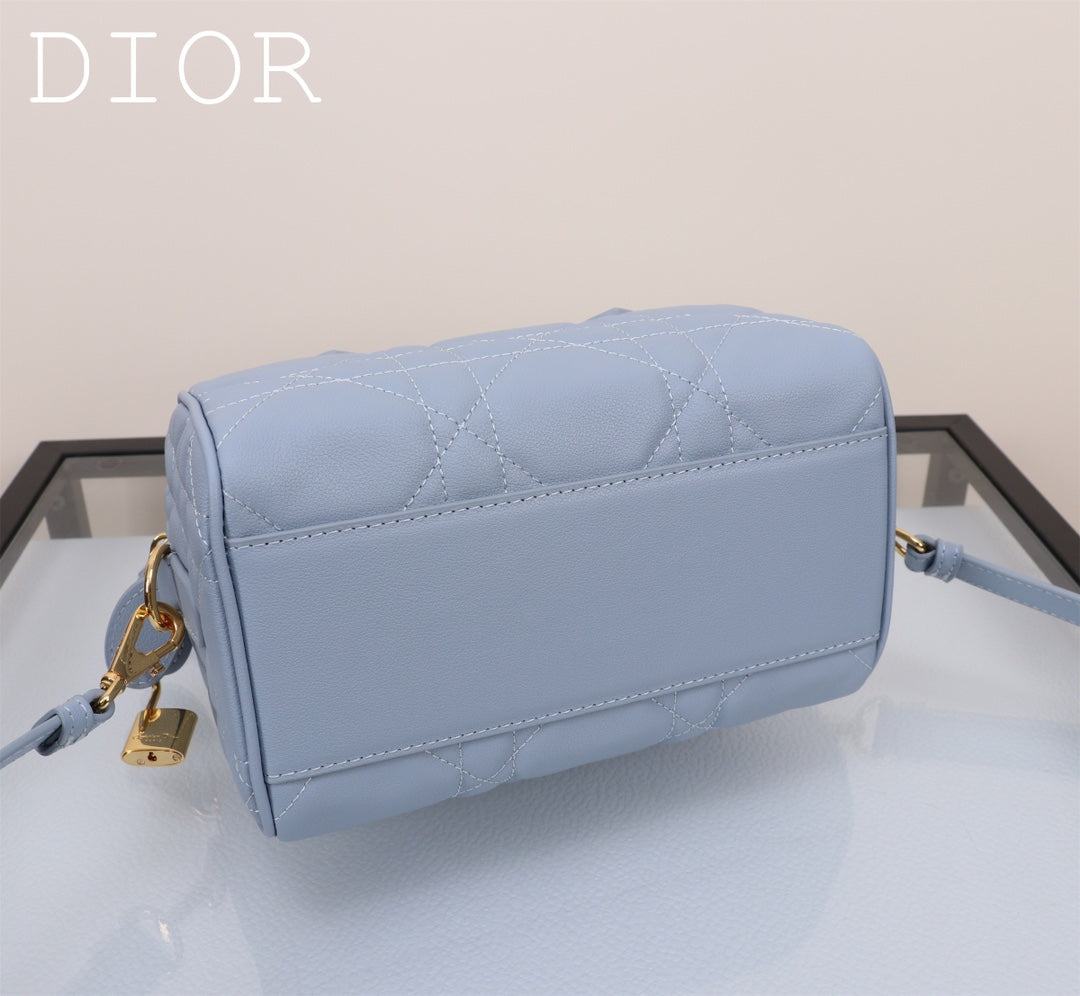 Dior Caro Small Bowling Bag - Light Blue Macrocannage Leather