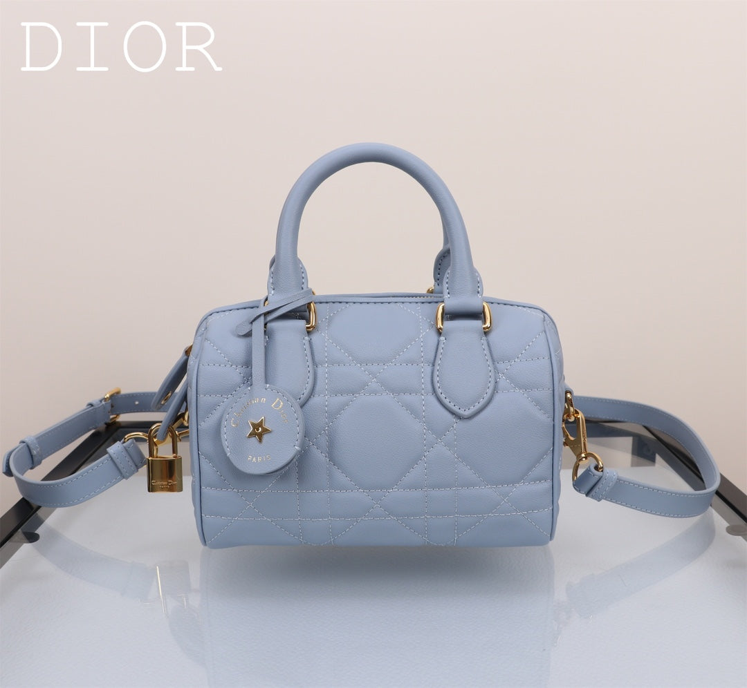Christian Dior Cannage Leather Small Bowling Bag - Light Blue