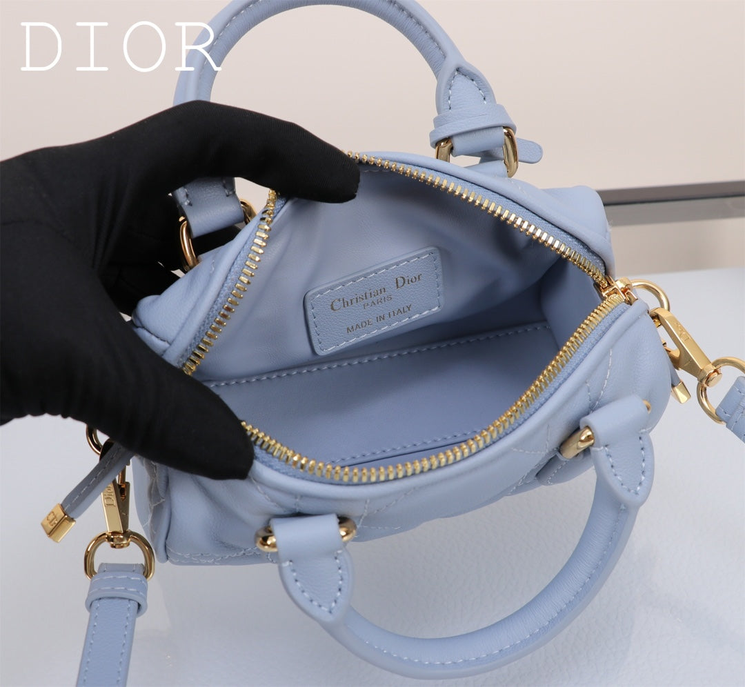 Christian Dior Micro Dior Vibe Bowling Bag - Cloud Blue Cannage Lambskin
