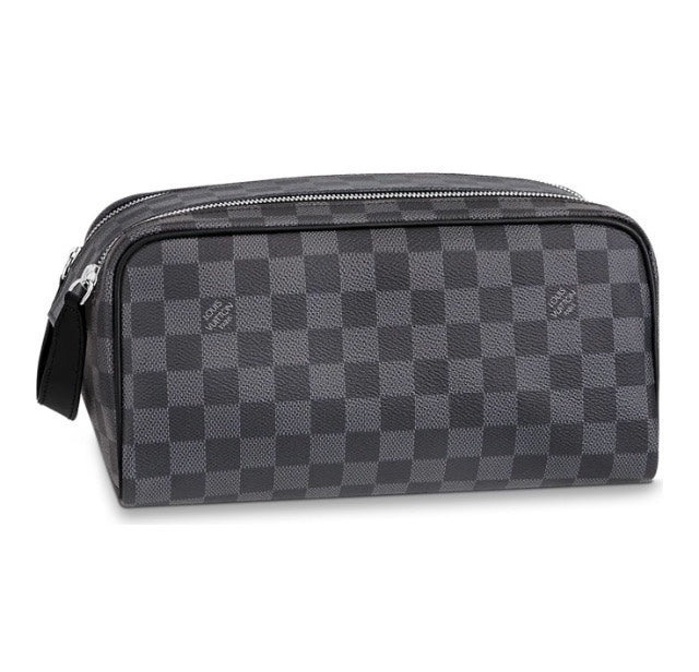 Louis Vuitton Grey Checkered Travel Toiletry Bag Dopp Kit Organizer
