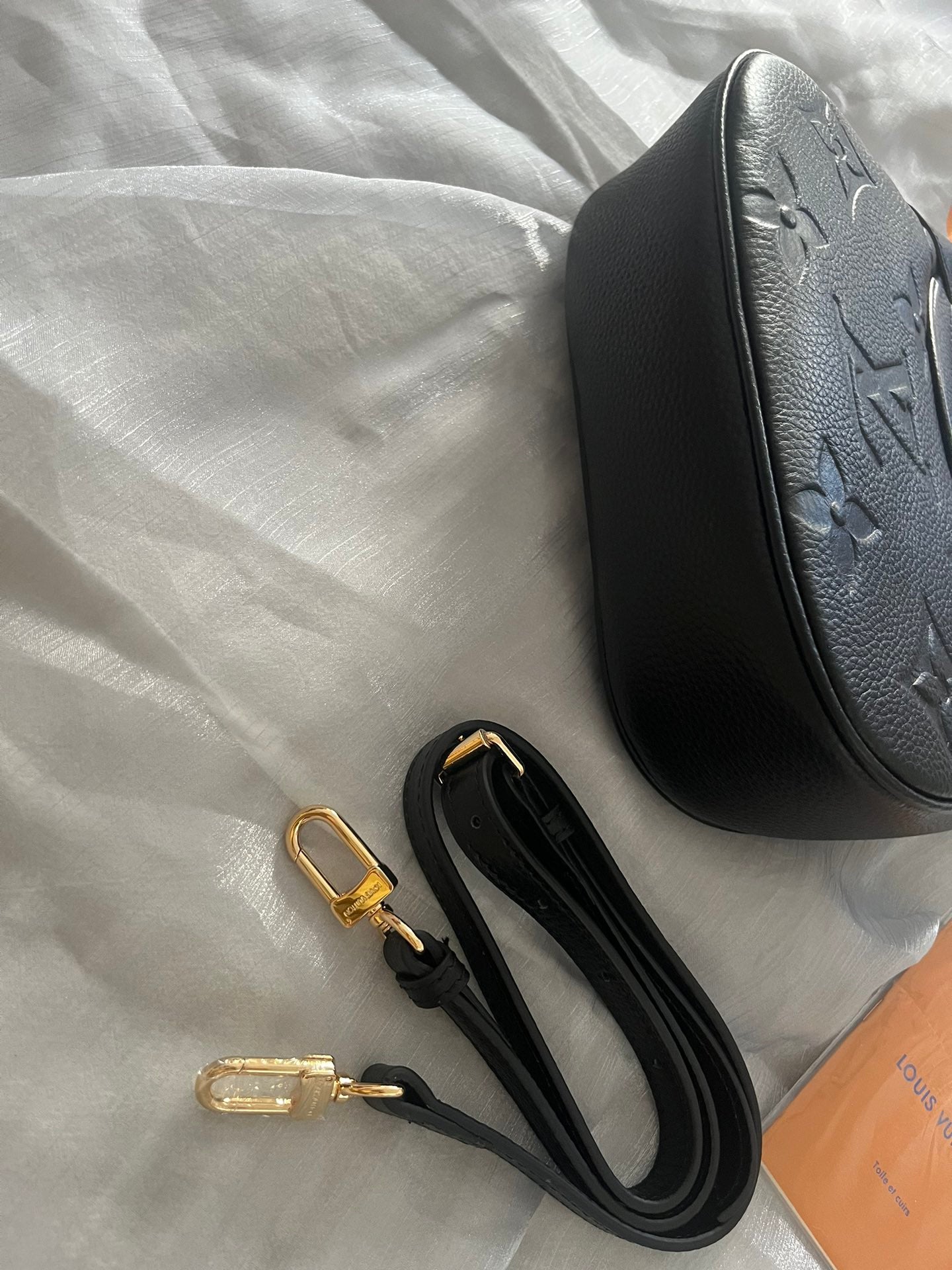 Louis Vuitton Black Embossed Leather Crescent Hobo Shoulder Bag with Gold Hardware