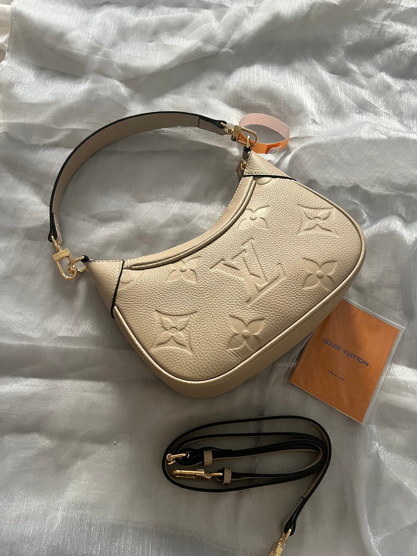 Louis Vuitton Embossed Monogram Leather Crescent Shoulder Bag with Detachable Strap
