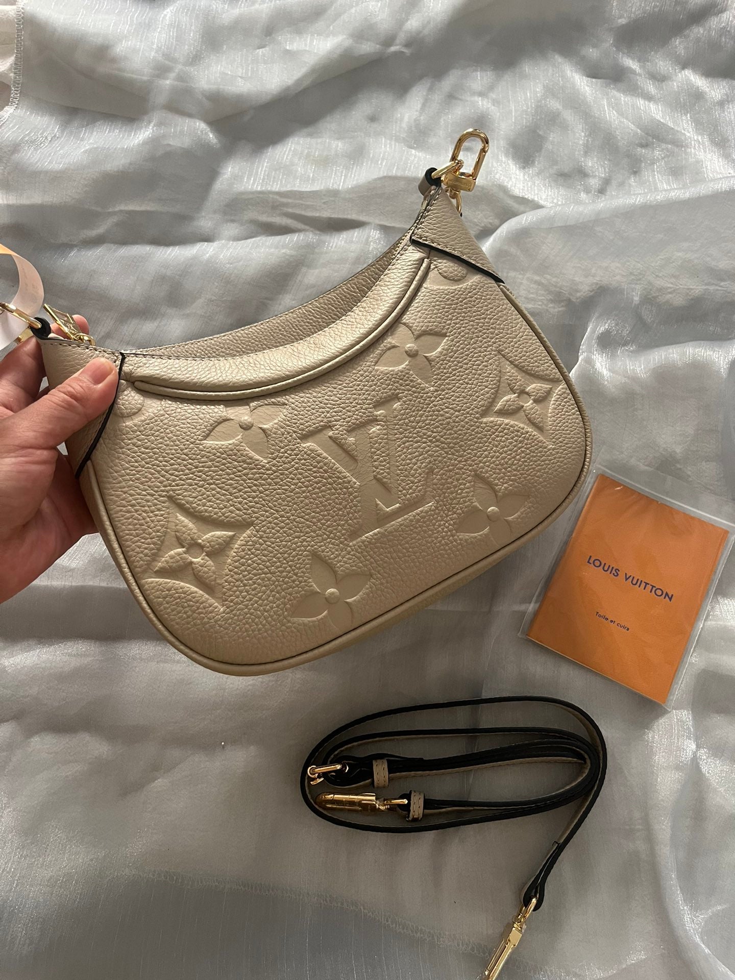Louis Vuitton Embossed Monogram Leather Crescent Shoulder Bag with Detachable Strap